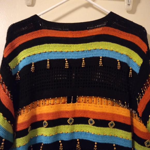 Vintage Berek Beaded Crochet Boho Aztec Cardigan, XL - Picture 10 of 16